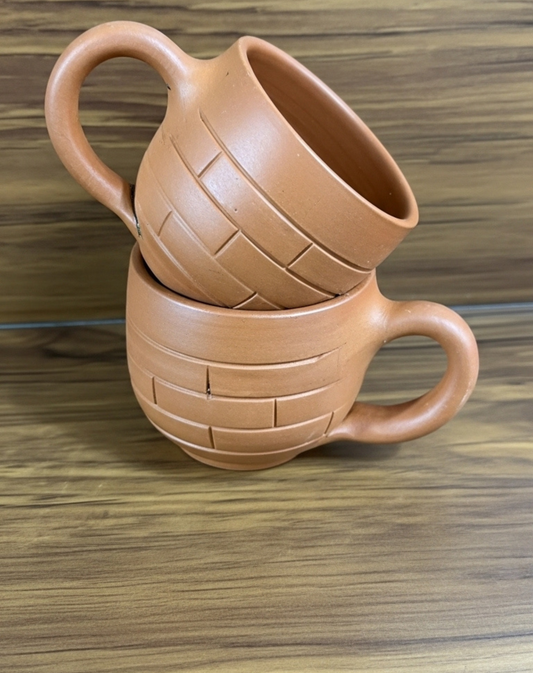 Brick Motif Terracotta Tea Cup Set (Set of 6)