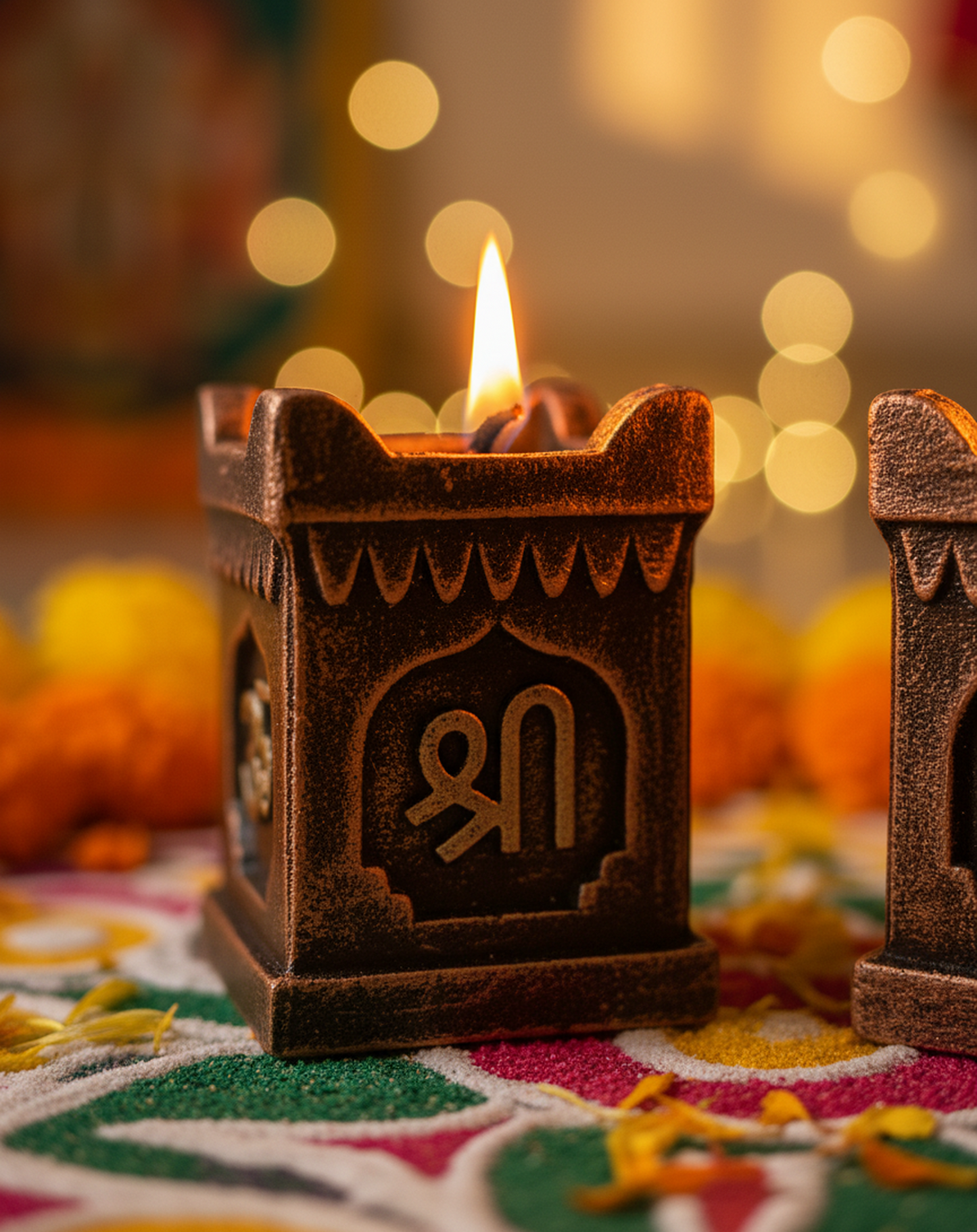 Sacred Tulsi Diya - Copper & Silver