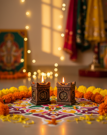 Sacred Tulsi Diya - Copper & Silver
