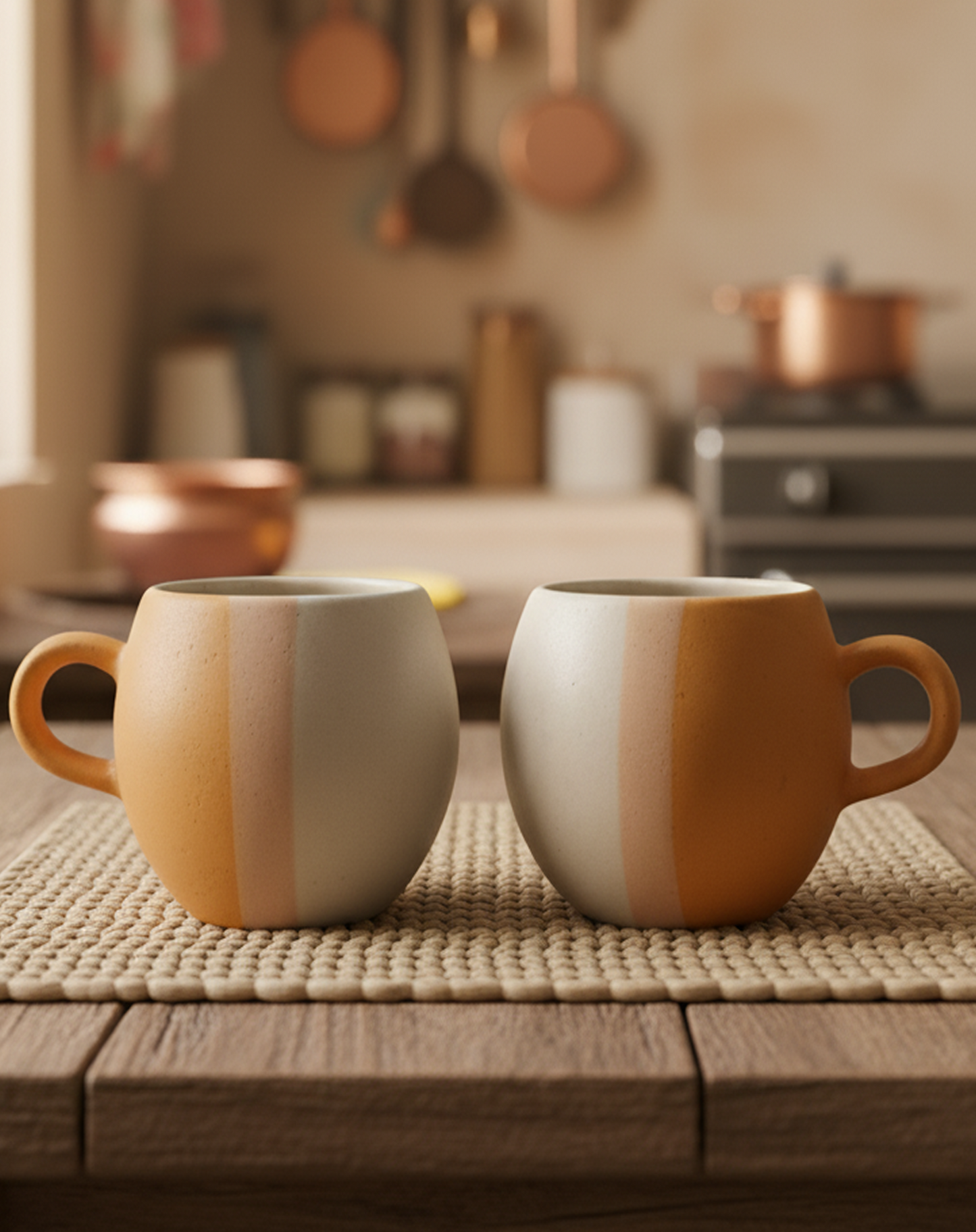 Mustard Oval Ceramic Cup - Set of 2